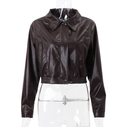 Zipper Retro Pu Jackets Winter Temperament Basic Coats Female Autumn Leather Jacket Woman