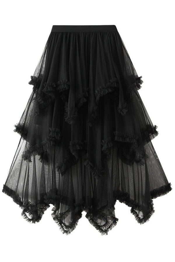 Cake Skirt Mid-length High Waist Big Swing Fluffy Fairy Gauze Dress Long Skirt