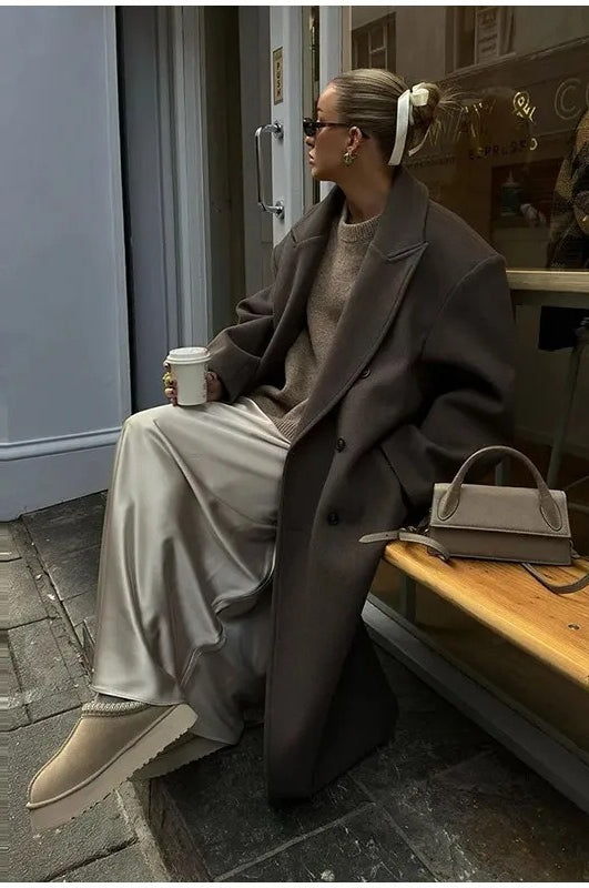 Color Double-breasted Long Overcoat