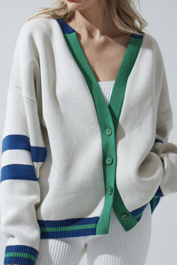 Striped Colorblock Button Cardigan Sweater