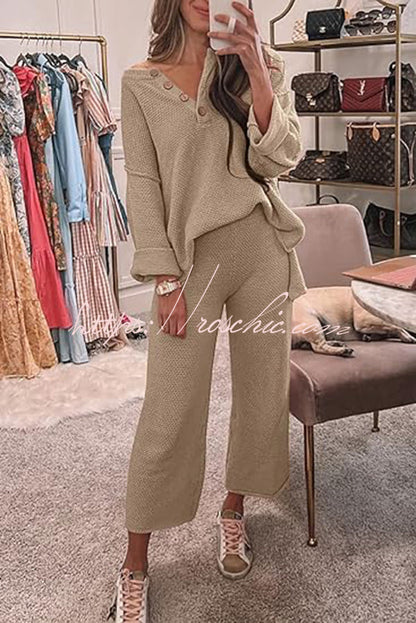 Heather Hailey Color Button V Neck Top and Pant Two Piece Set