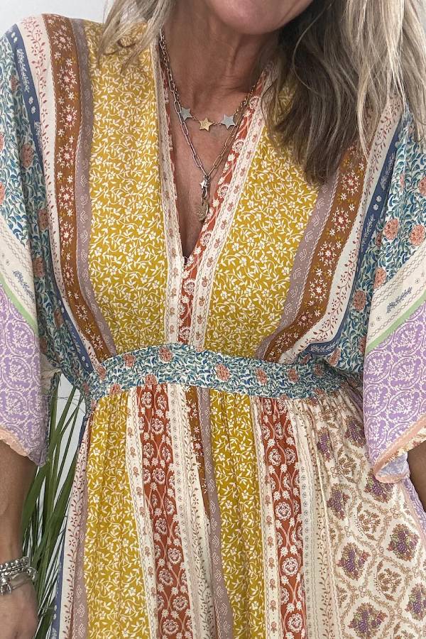 Last Queen Retro Flare Sleeve Pocketed Loose Wide Leg Jumpsuit
