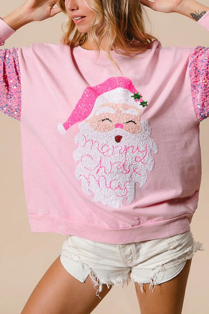 Christmas Loose Round Neck Sequined Sleeve Sweatshirt