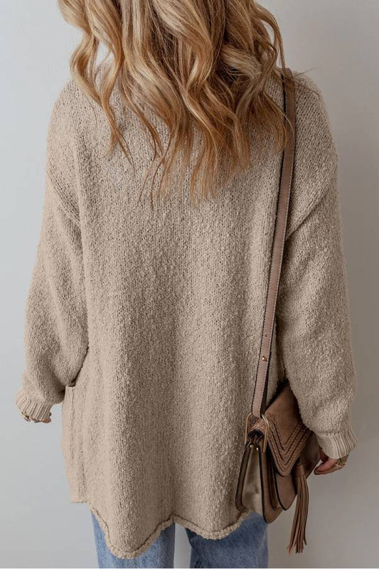 Jet Stream Collared Drop Shoulder Button Up Cardigan With Pocket