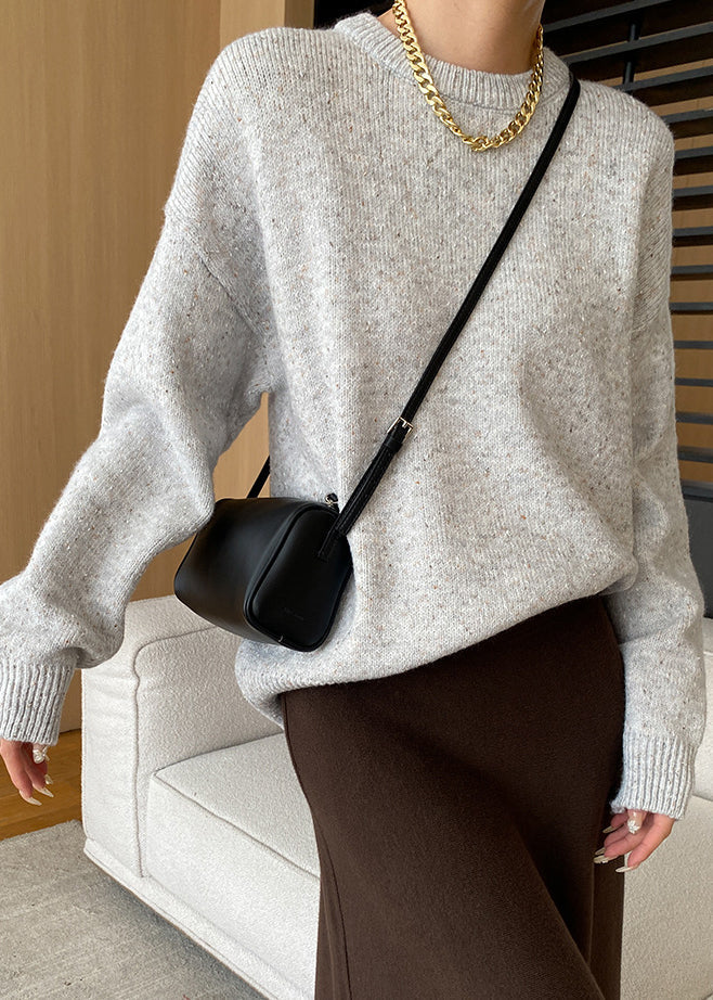 Light Grey Cozy Knit Sweaters O Neck Long Sleeve Af1055