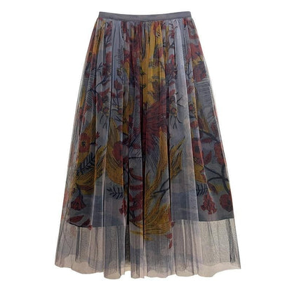 Retro Printed Tulle Skirt