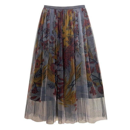Retro Printed Tulle Skirt