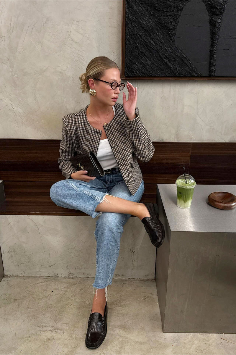 Plaid Sleek Designer Style Blazer Coat