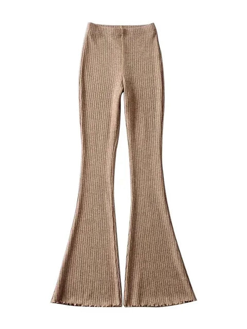 Knitted High Waist Flare Pants for Ribbed Leggings Female Stretchy Bodycon Trousers