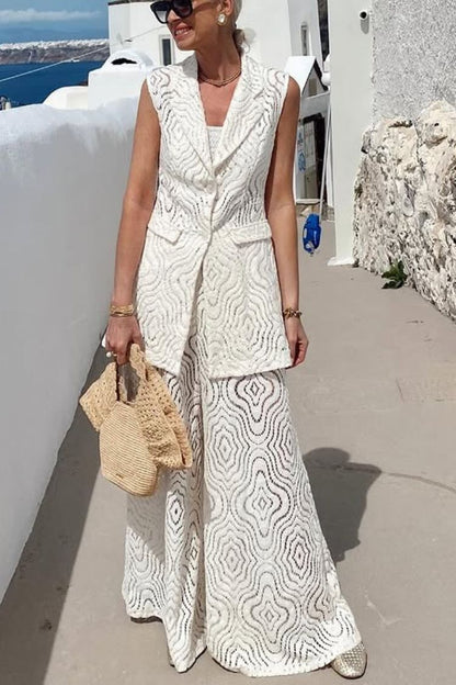 Santorini Dream Unique Lace Elastic Waist Wide Leg Pants