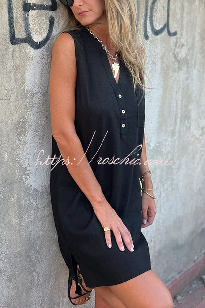 Color Sleeveless V-neck Pocket Mini Dress
