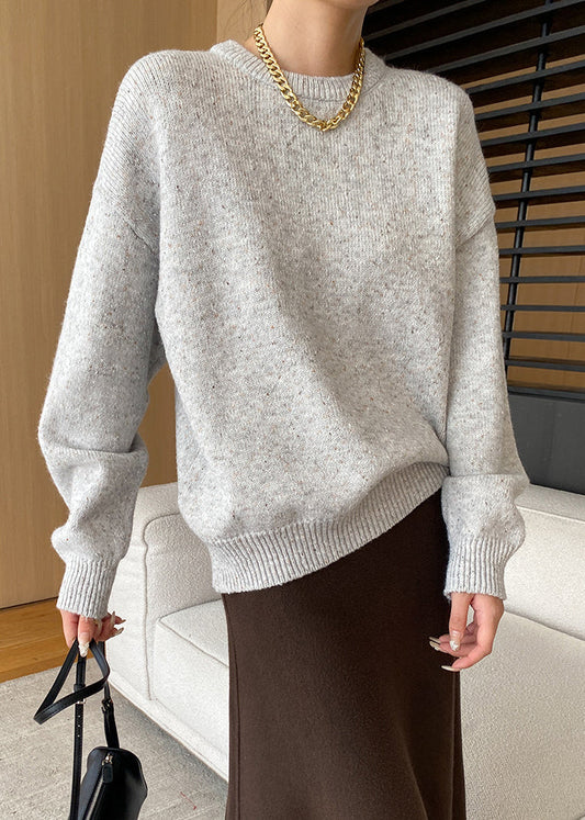 Light Grey Cozy Knit Sweaters O Neck Long Sleeve Af1055