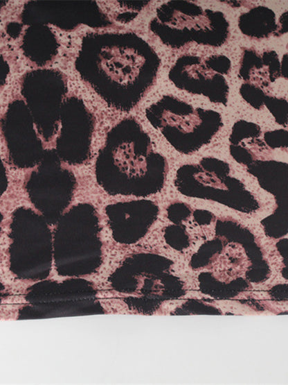 Bodycon Long Sleeves Leopard Printed Round-neck Maxi Dresses