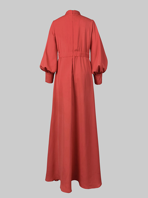 Long Sleeves Loose Buttoned Hollow Color Split-joint Round-neck Maxi Dresses