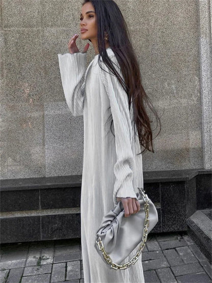 Loose Female Long Dress Long Sleeve Basic High White Summer for Maxi Dress Outfits