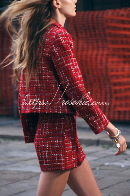 Fashionable Tweed Plaid Texture Mini Skirt