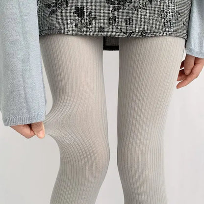 Knit Ribbed Pantyhose See-through Stockings Black Striped Lace Tights Skinny Leggings