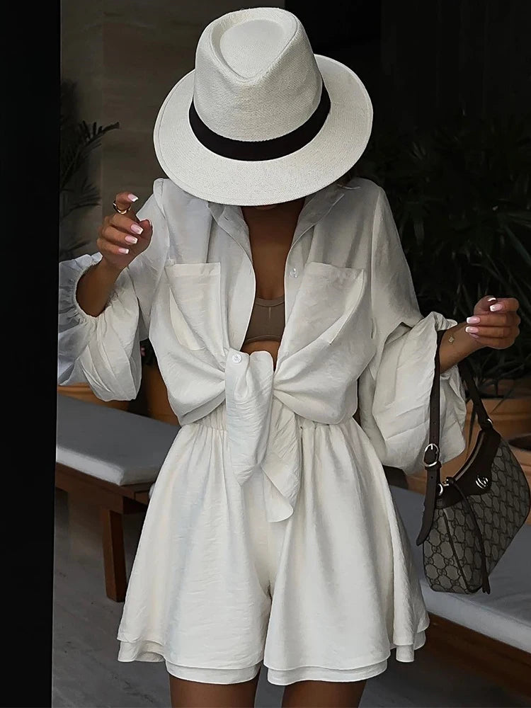 Loose Short Sets for 2 Piece Sets Outfits Spa Holiday Baggy Shorts Suits Woman Summer