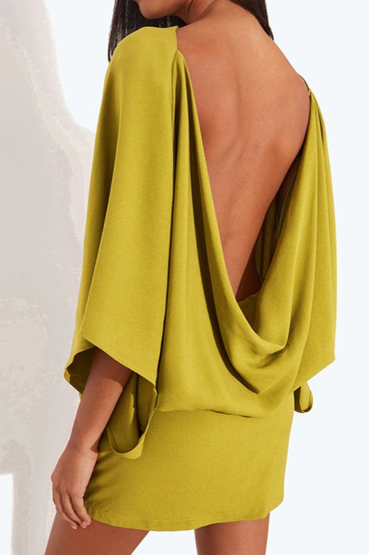 Back Deep V Cowl Neck Loose Mini Dress