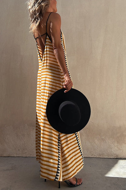 Take a Trip Print Backless A-line Maxi Dress
