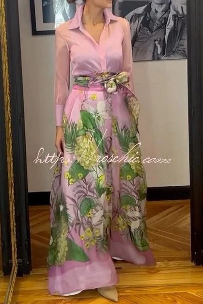 Seeds of Happiness Tulle Print Elastic Waist Belt Pocketed Maxi Skirt