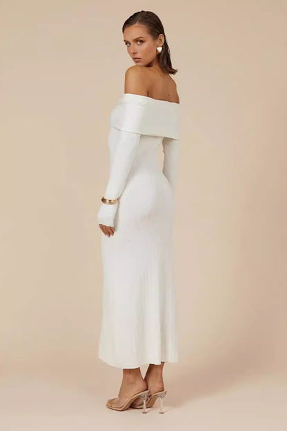 Off Shoulder Knit Sweater Dress
