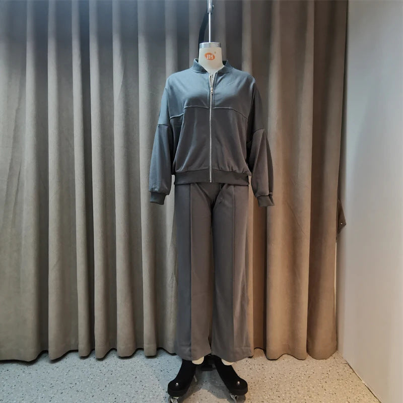 Zip Up Jacket Hooded Two-piece Set