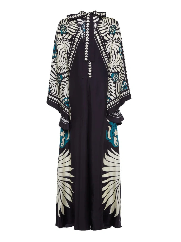 Elegance Print Waterfall Sleeves Maxi Dress