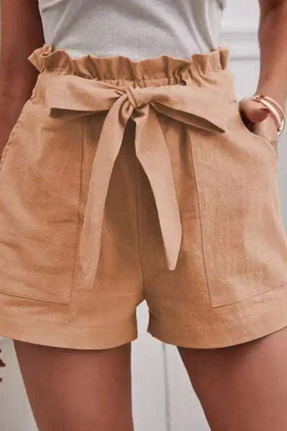 Loose Color Elastic Waist Tie Shorts