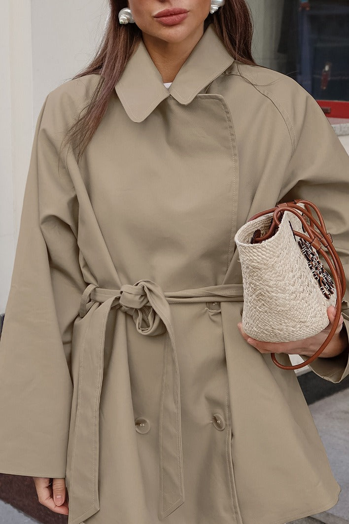 Khaki Belted Trench Midi Coat