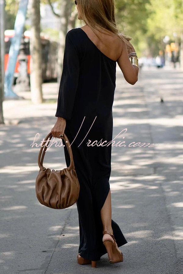 Side to Side One Shoulder Statement Maxi Dress