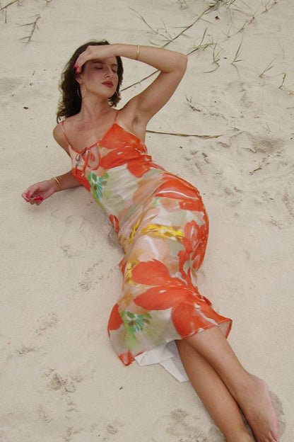 Tie Back Cutout Cami Mermaid Maxi Dress