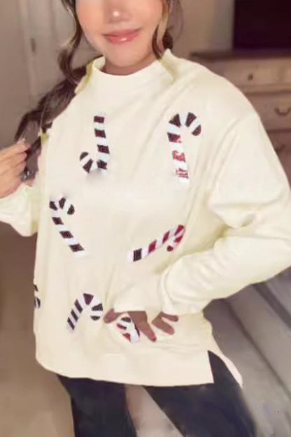 Christmas Sequin Round Neck Long Sleeve Sweatshirt