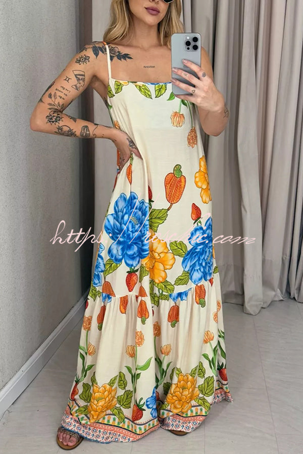 Print Halter Back Loose Pocket Full Hem Maxi Dress