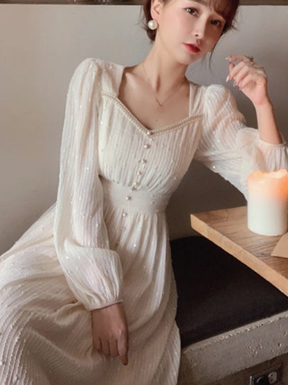Summer New White Midi Dresses Princess Female Party a Line Clothes Prom Robe Vestdios