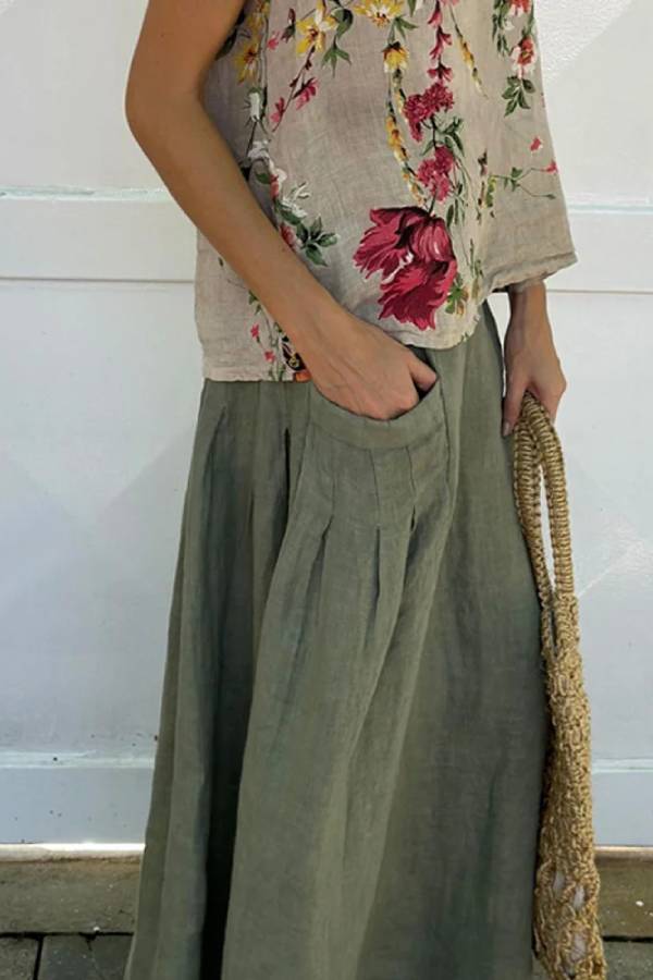 Printed Tank Top \u0026 Skirt Cotton Linen Two-piece Set
