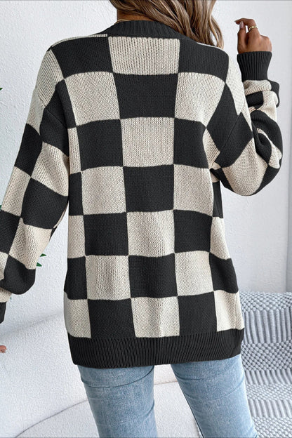 Plaid Knit Loose Cardigan