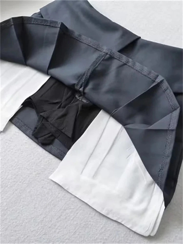 New Mini Skirt for High Waist Gray Pleated Skirt A-line Turn-down Shorts Y2k Skirt With Pockets