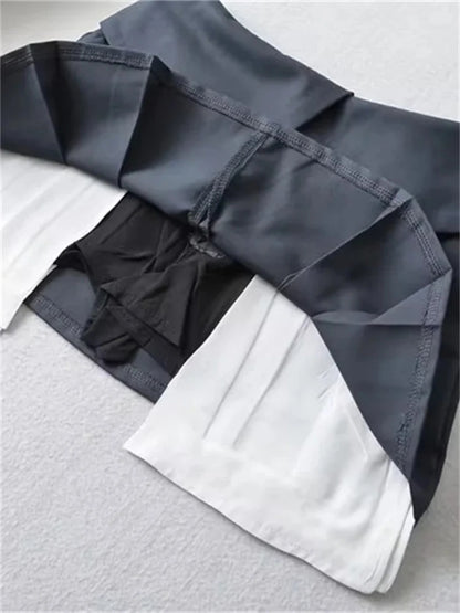 New Mini Skirt for High Waist Gray Pleated Skirt A-line Turn-down Shorts Y2k Skirt With Pockets