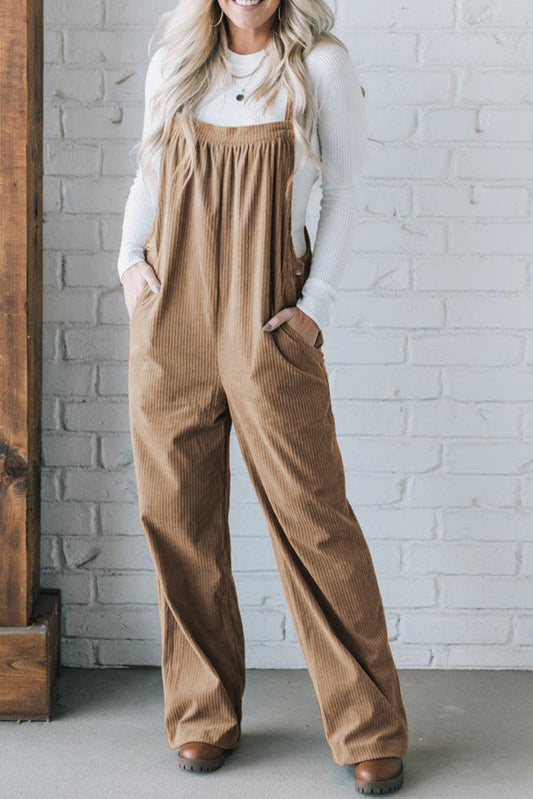 Color Pocketed Corduroy Overall