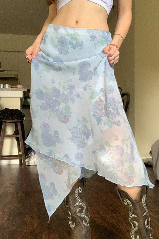 Mesh Asymmetrical Slimming Skirt