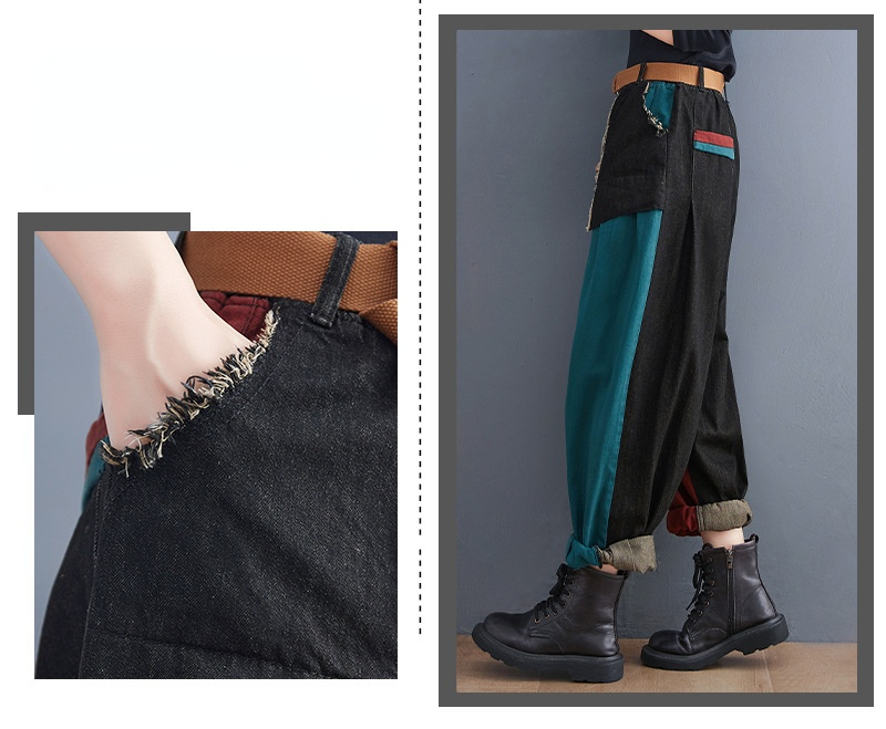 New Literary Stitching Denim Harem Pants Op1027