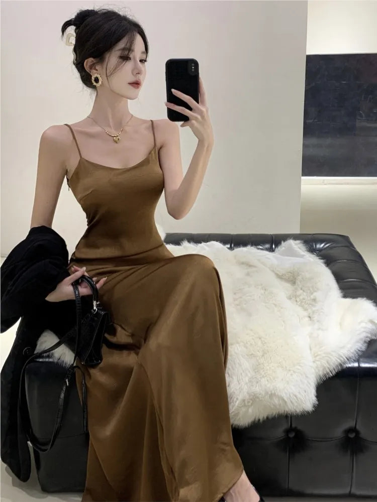 French Evening Party Dress Spaghetti Strap Long Dresses for Summer New Backless Slim Prom Robe Maxi Vestidos Mujer