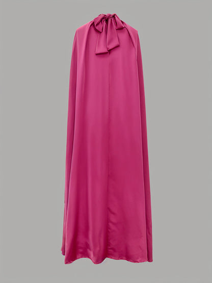 Simple Batwing Sleeves Lace-up Color High-neck Midi Dresses