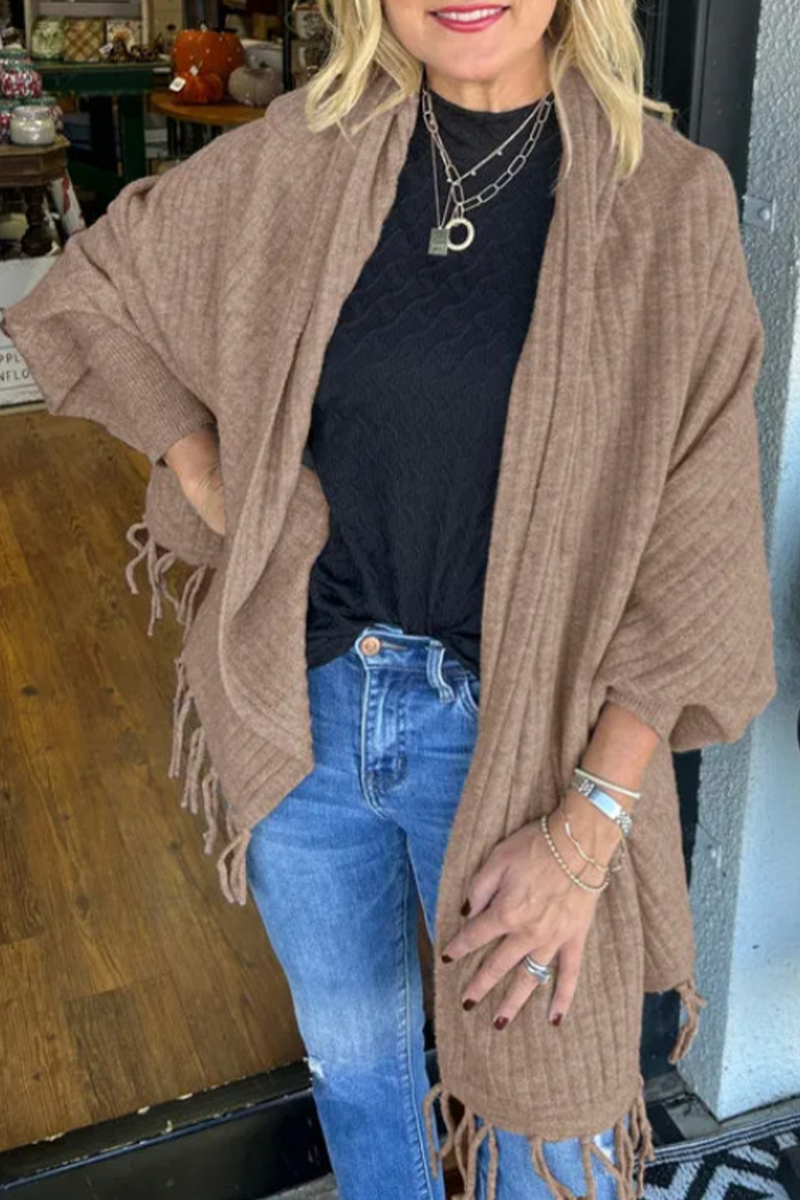 Fringed Trim Irregular Cardigan Collar Outerwear(9 Colors)