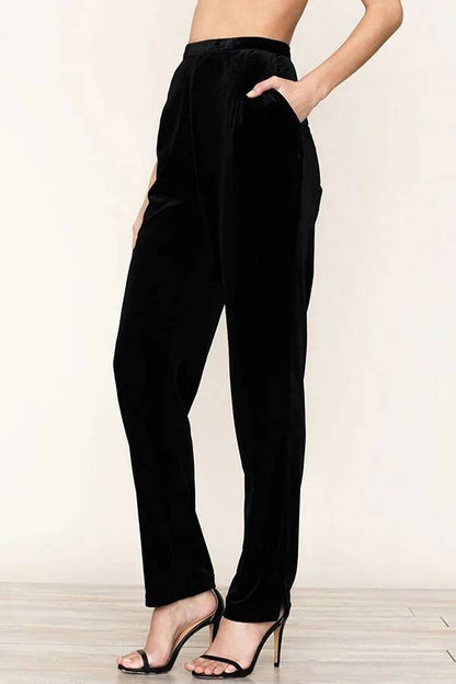 Color Velvet Long-sleeve Blazer and Elastic Waist Pocket Pants Set