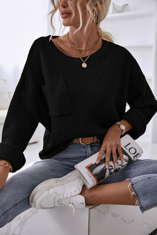 Pocket Oversized Knitted Pullover Sweater