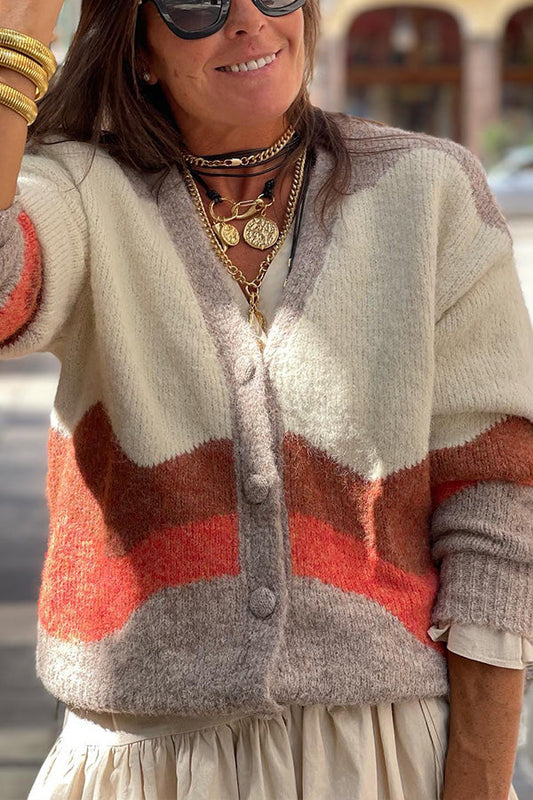 Color Contrast Knitted Sweater Cardigan