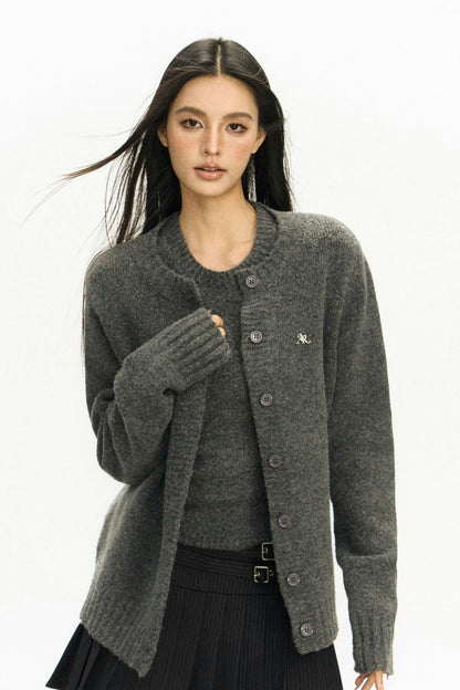 Ribbed Trim Button-up Cardigan