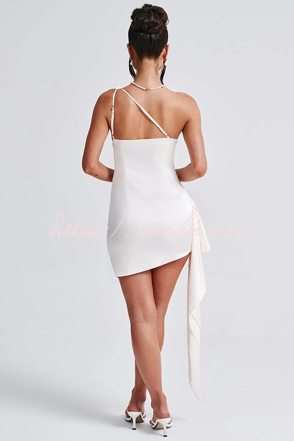 Slim Fit Backless One-shoulder Satin Mini Dress